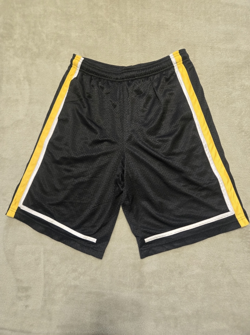 Vintage Everlast Black Athletic Shorts with Yellow & White Stripes Mens Size XL
